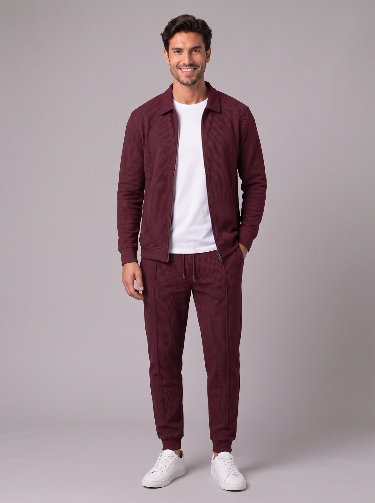 Tuta Uomo Giacca Zip e Joggers in Maglia Waffle Completo Uomo