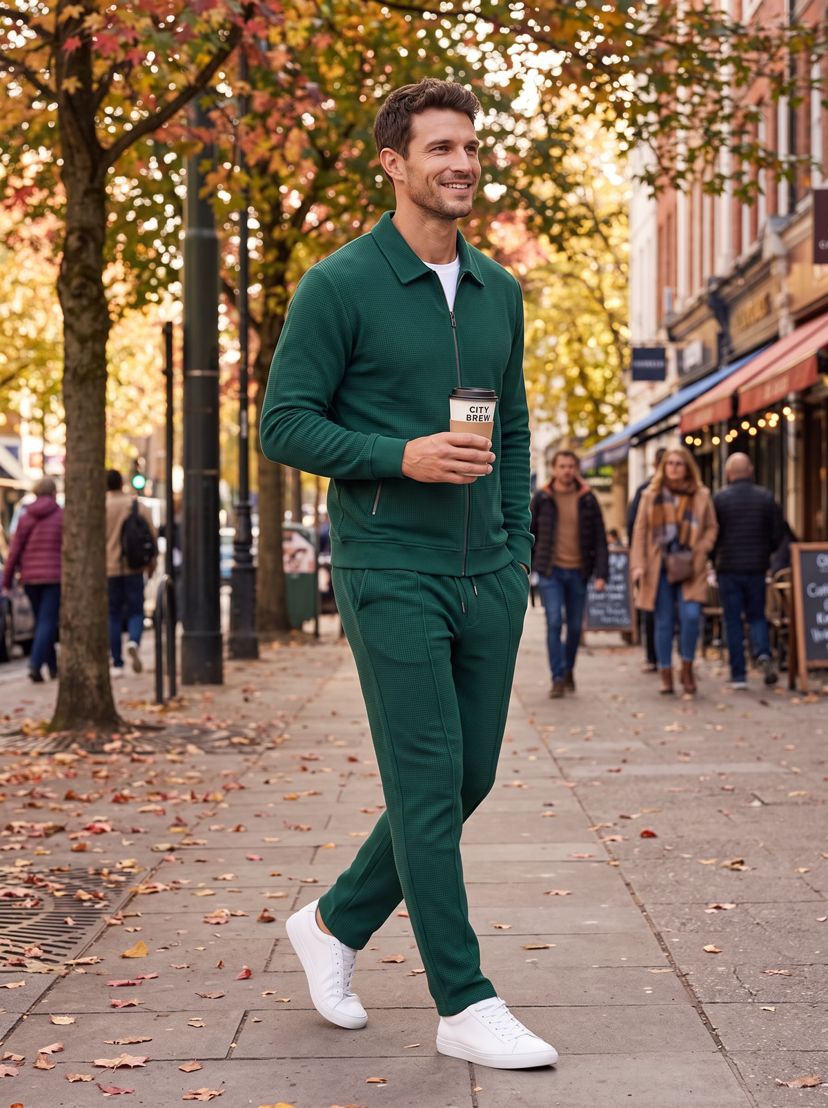 Tuta Uomo Giacca Zip e Joggers in Maglia Waffle Completo Uomo