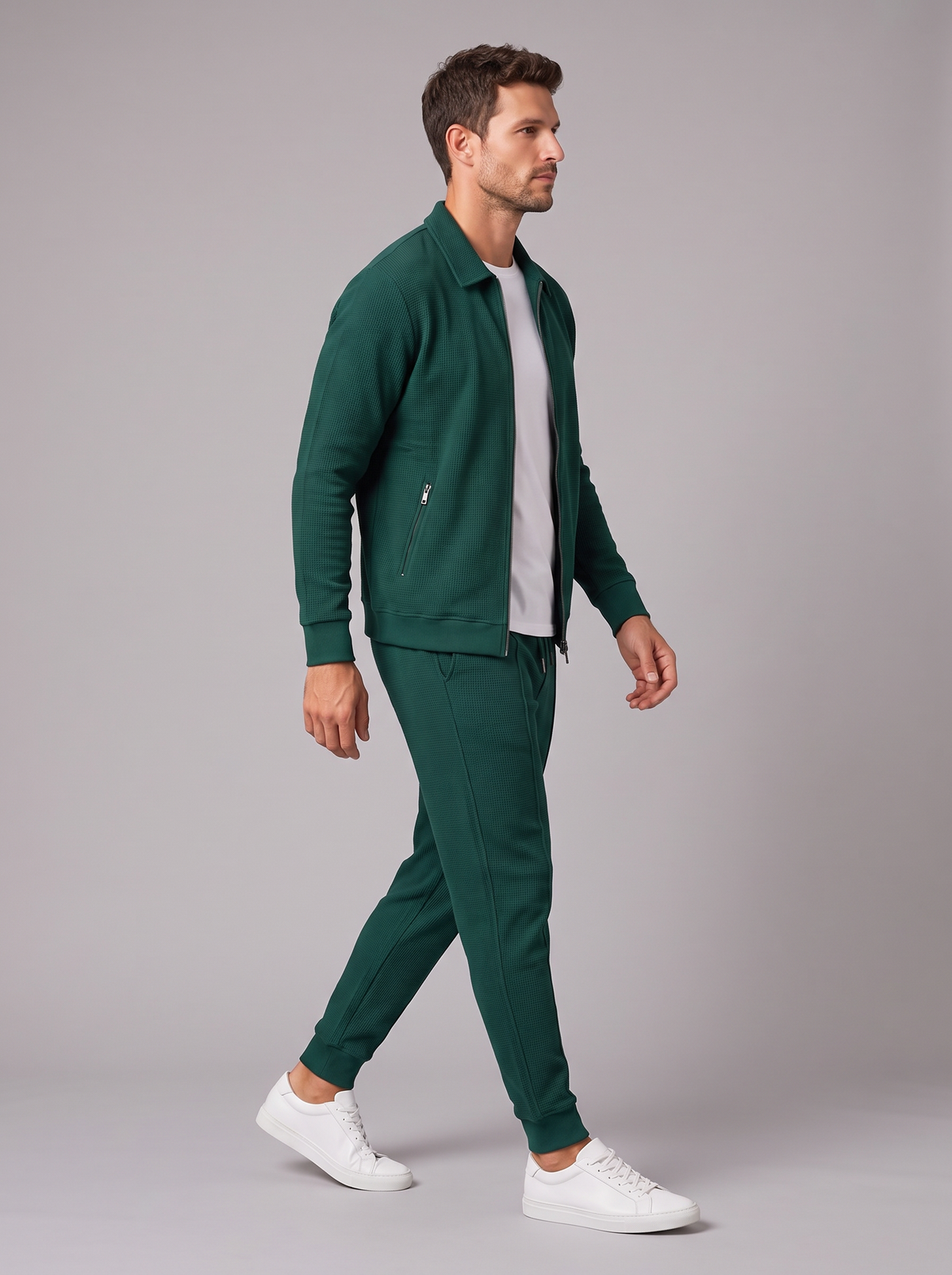 Tuta Uomo Giacca Zip e Joggers in Maglia Waffle Completo Uomo