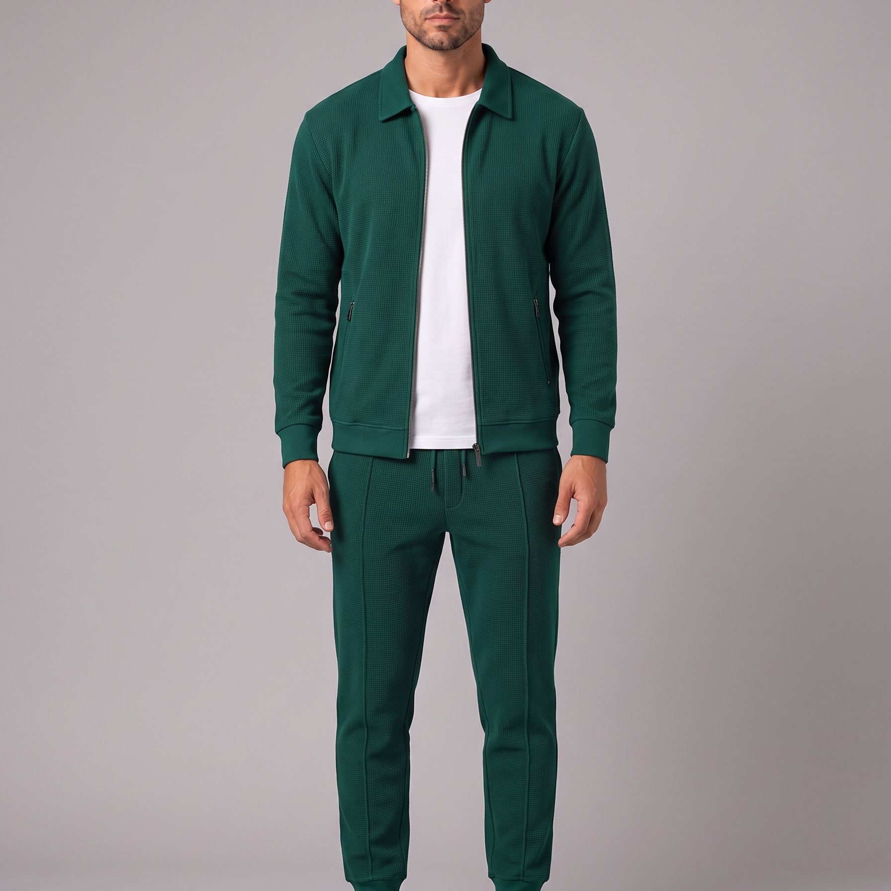 Tuta Uomo Giacca Zip e Joggers in Maglia Waffle Completo Uomo