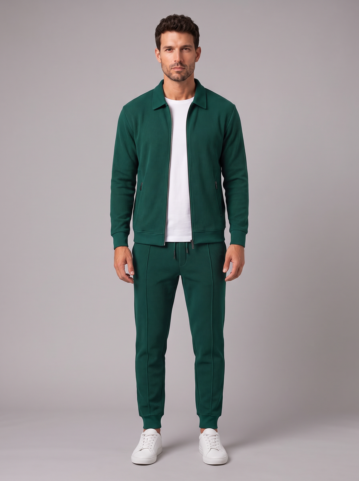 Tuta Uomo Giacca Zip e Joggers in Maglia Waffle Completo Uomo