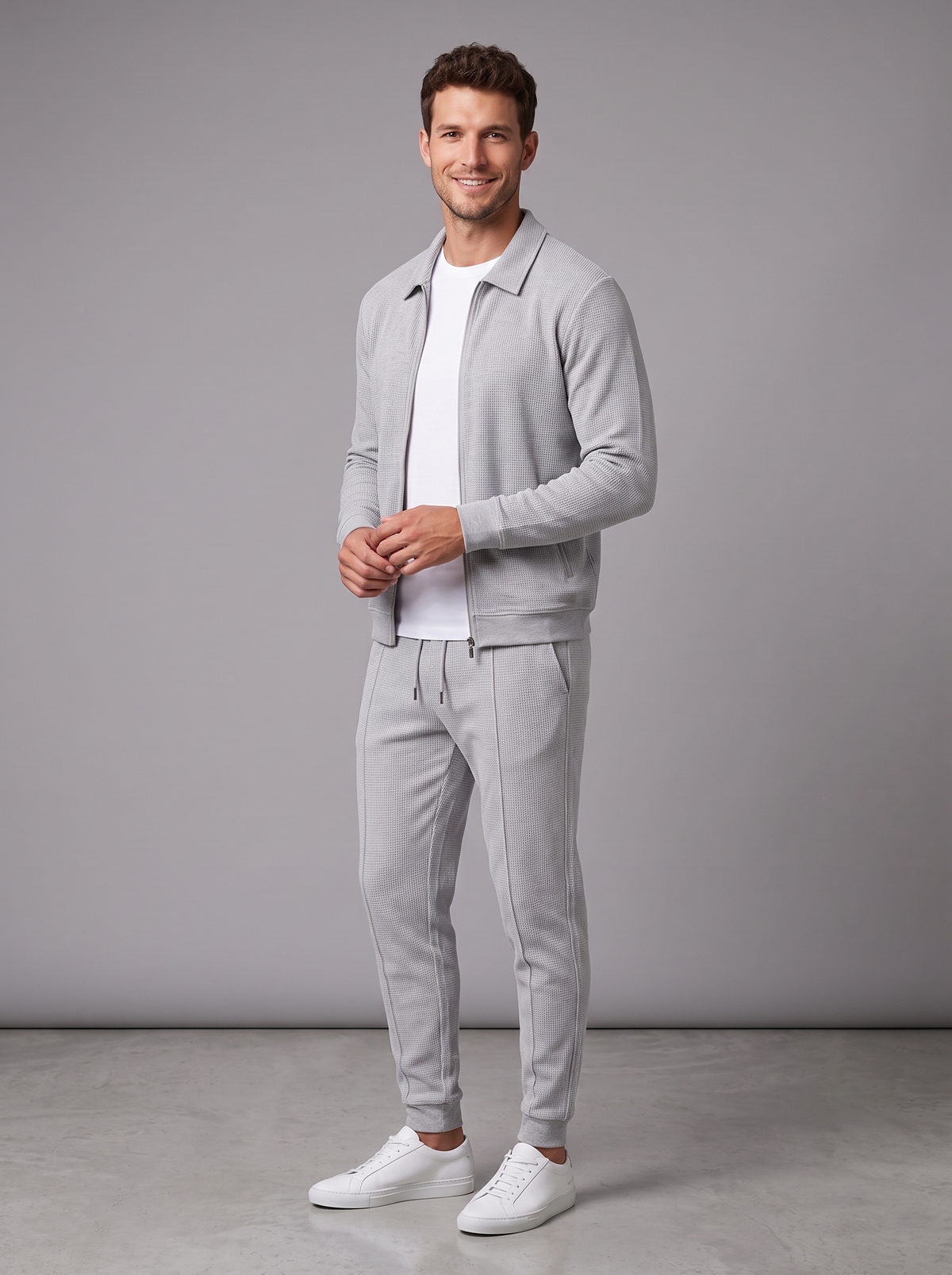 Tuta Uomo Giacca Zip e Joggers in Maglia Waffle Completo Uomo
