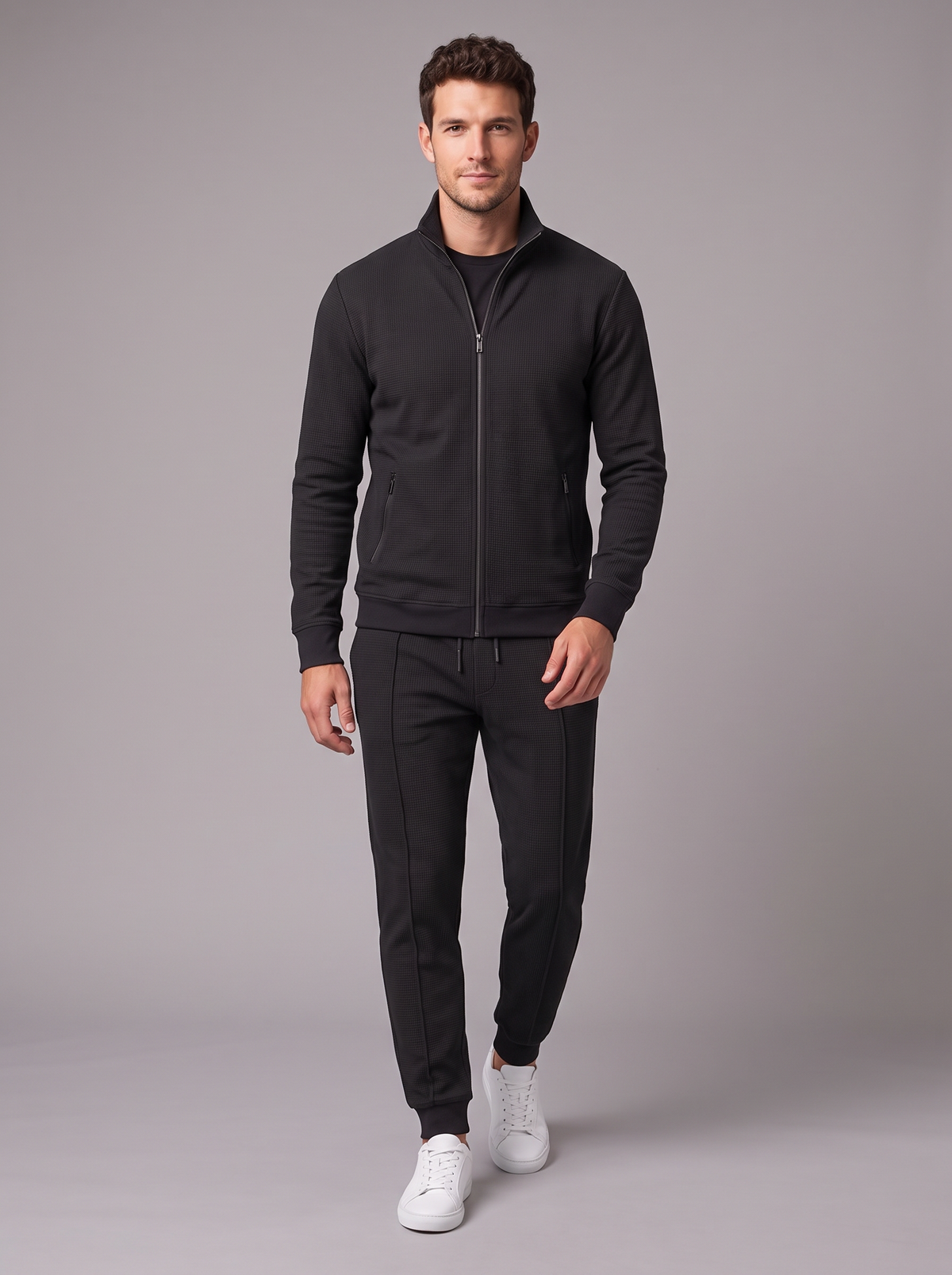 Tuta Uomo Giacca Zip e Joggers in Maglia Waffle Completo Uomo