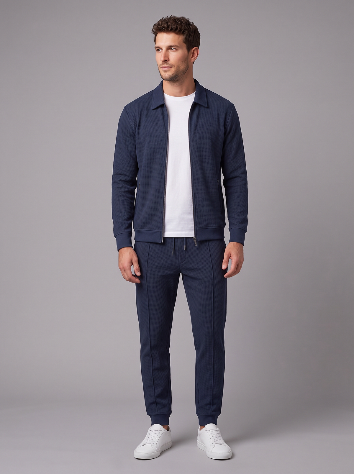 Tuta Uomo Giacca Zip e Joggers in Maglia Waffle Completo Uomo