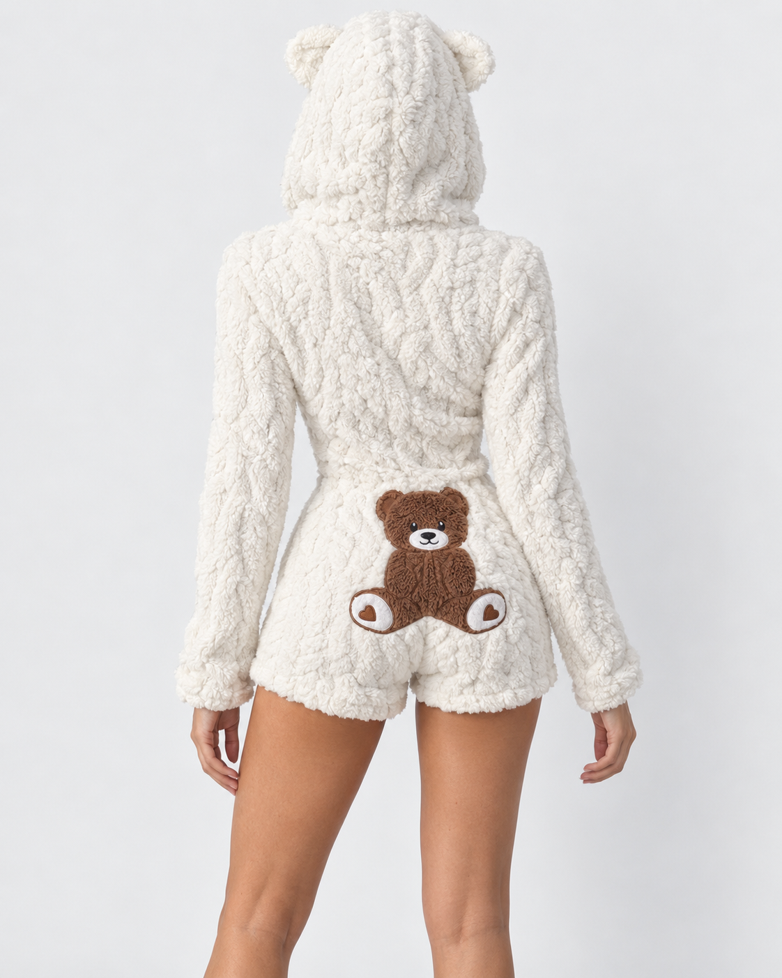 Pigiama Donna Pagliaccetto in Peluche Teddy Cappuccio Orecchie Orsetto