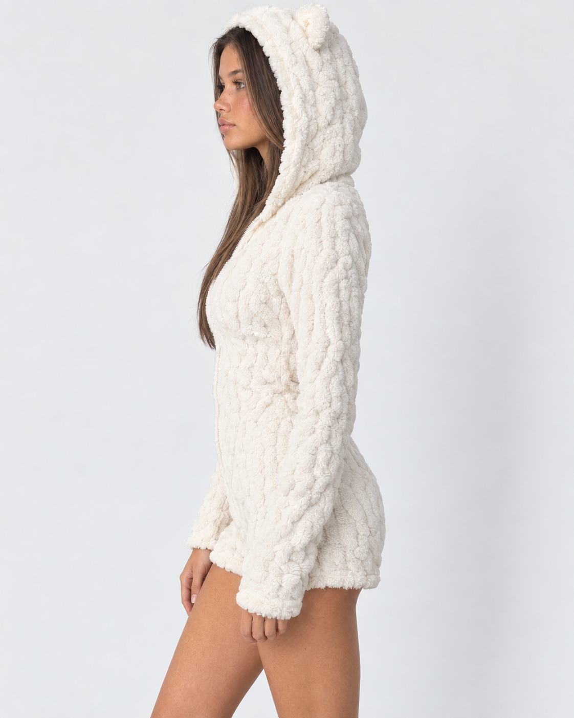 Pigiama Donna Pagliaccetto in Peluche Teddy Cappuccio Orecchie Orsetto