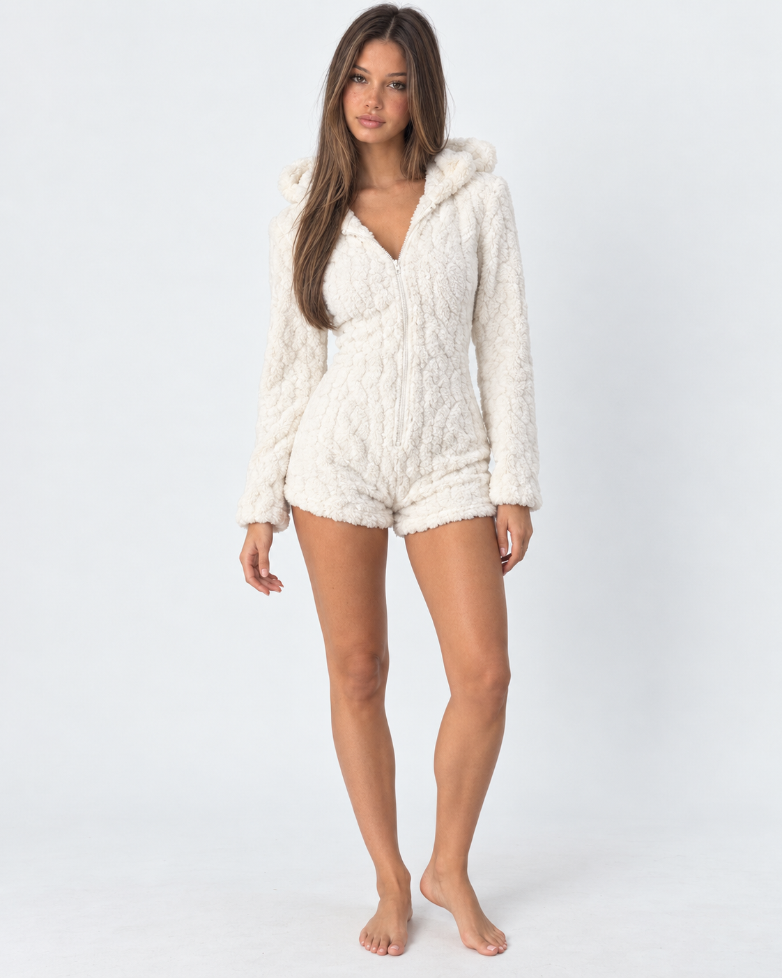 Pigiama Donna Pagliaccetto in Peluche Teddy Cappuccio Orecchie Orsetto