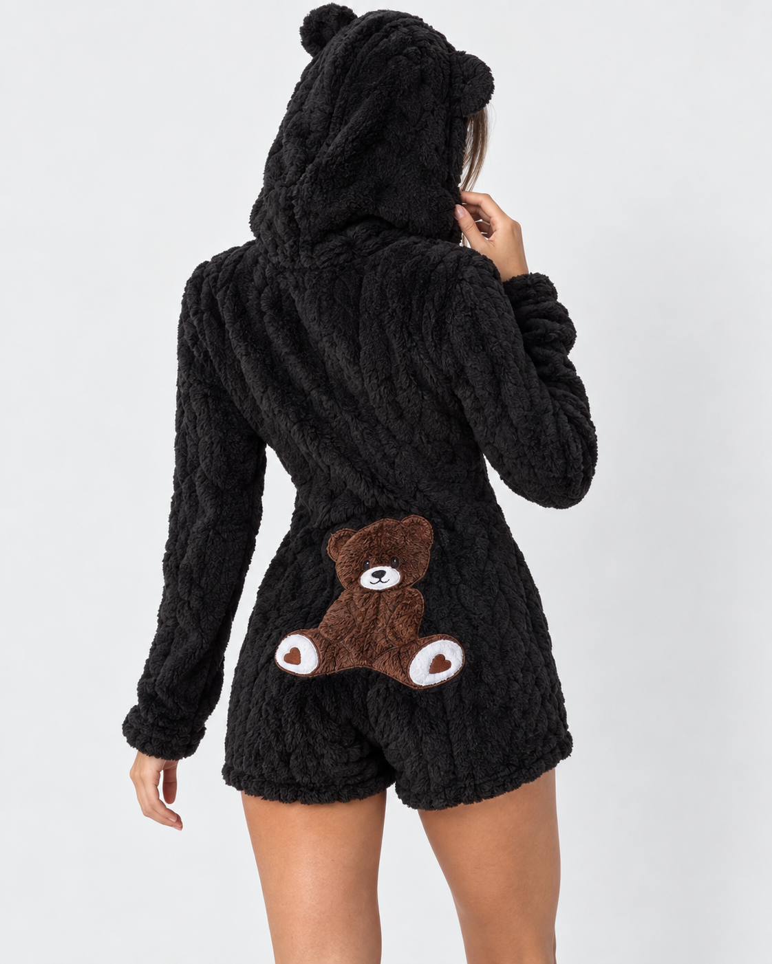 Pigiama Donna Pagliaccetto in Peluche Teddy Cappuccio Orecchie Orsetto