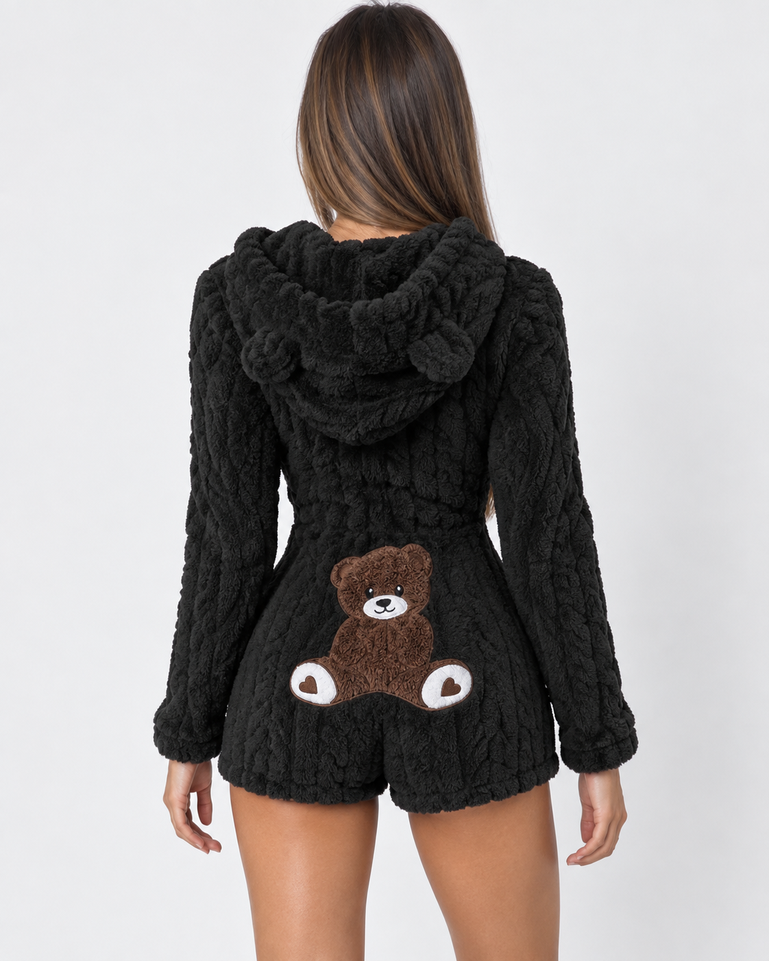 Pigiama Donna Pagliaccetto in Peluche Teddy Cappuccio Orecchie Orsetto