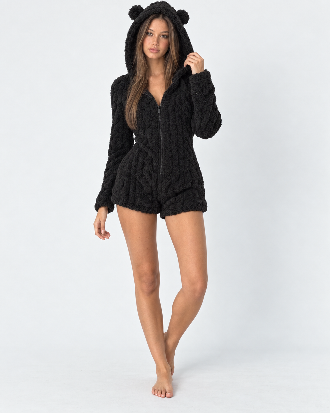 Pigiama Donna Pagliaccetto in Peluche Teddy Cappuccio Orecchie Orsetto