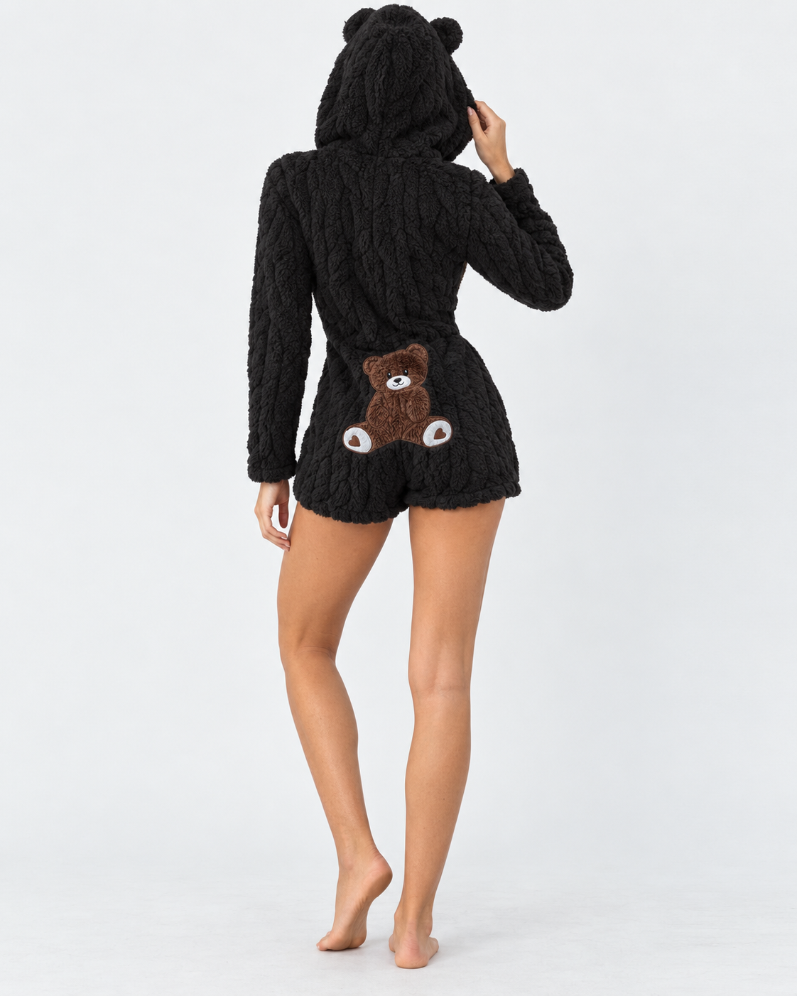 Pigiama Donna Pagliaccetto in Peluche Teddy Cappuccio Orecchie Orsetto