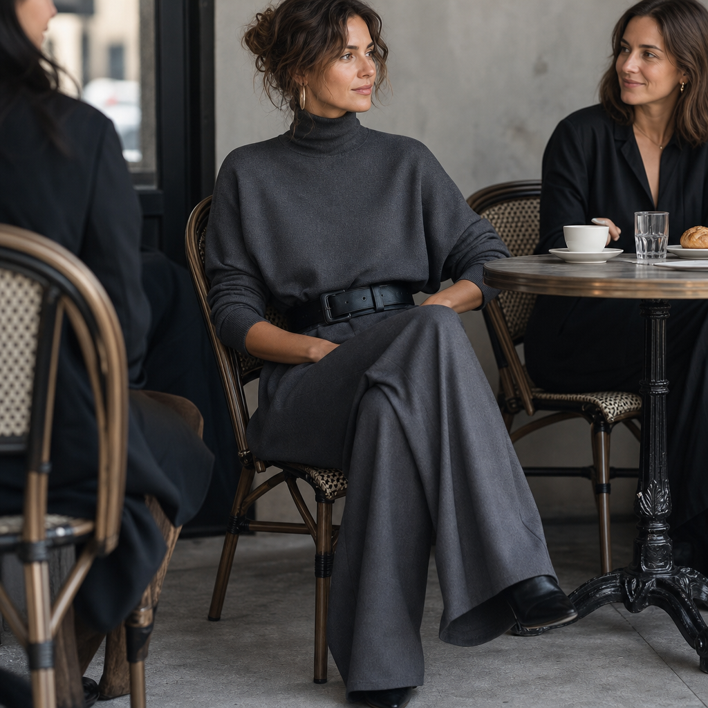 Completo Donna Dolcevita e Pantaloni Vita Alta con Cintura Coordinato