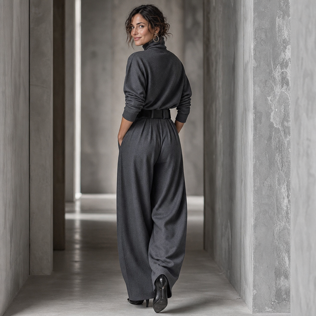 Completo Donna Dolcevita e Pantaloni Vita Alta con Cintura Coordinato