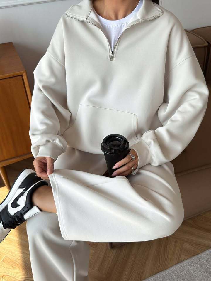 Completo Donna Felpa Mezza Zip e Pantaloni Ampi Coordinato Donna