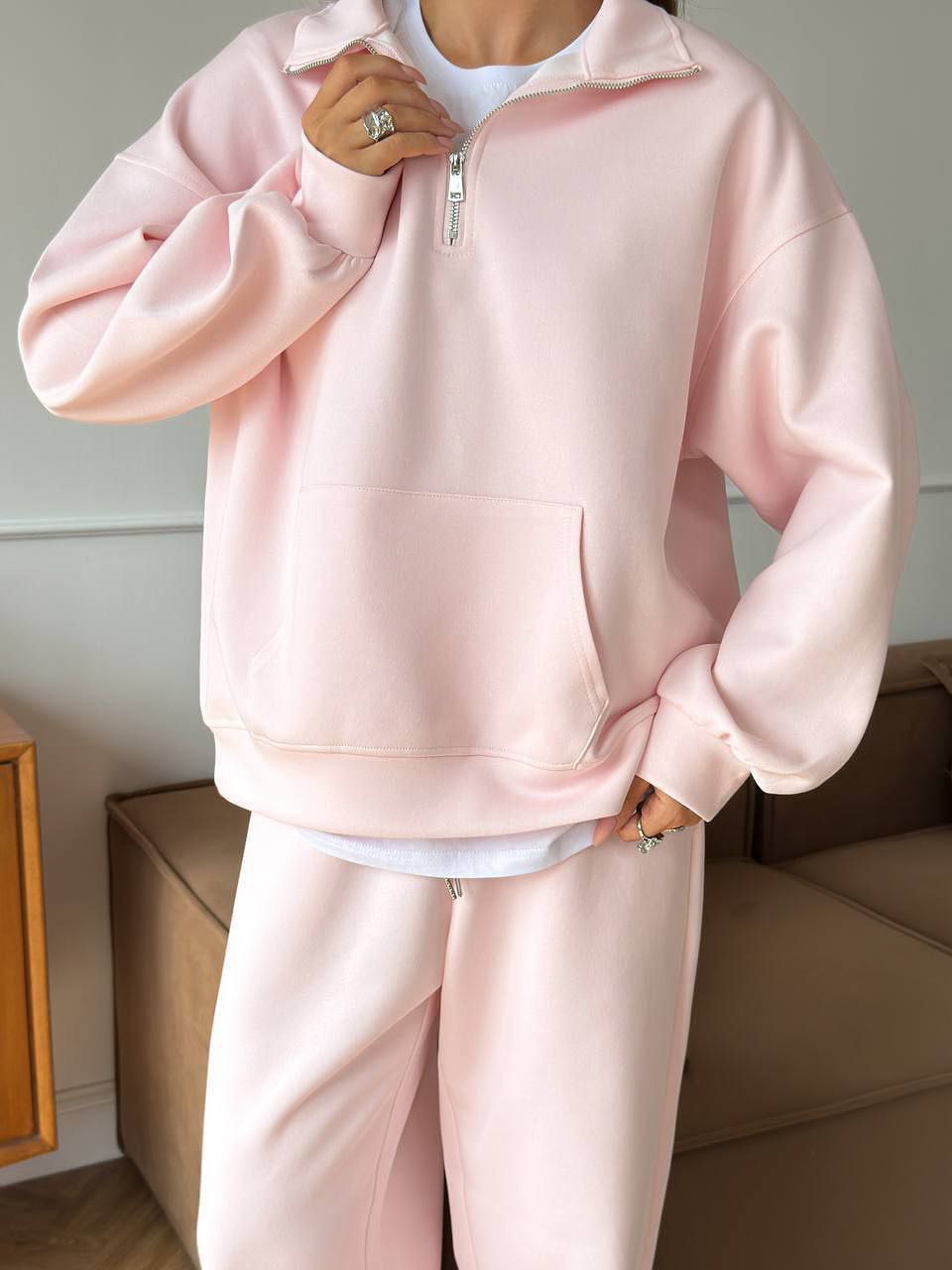 Completo Donna Felpa Mezza Zip e Pantaloni Ampi Coordinato Donna
