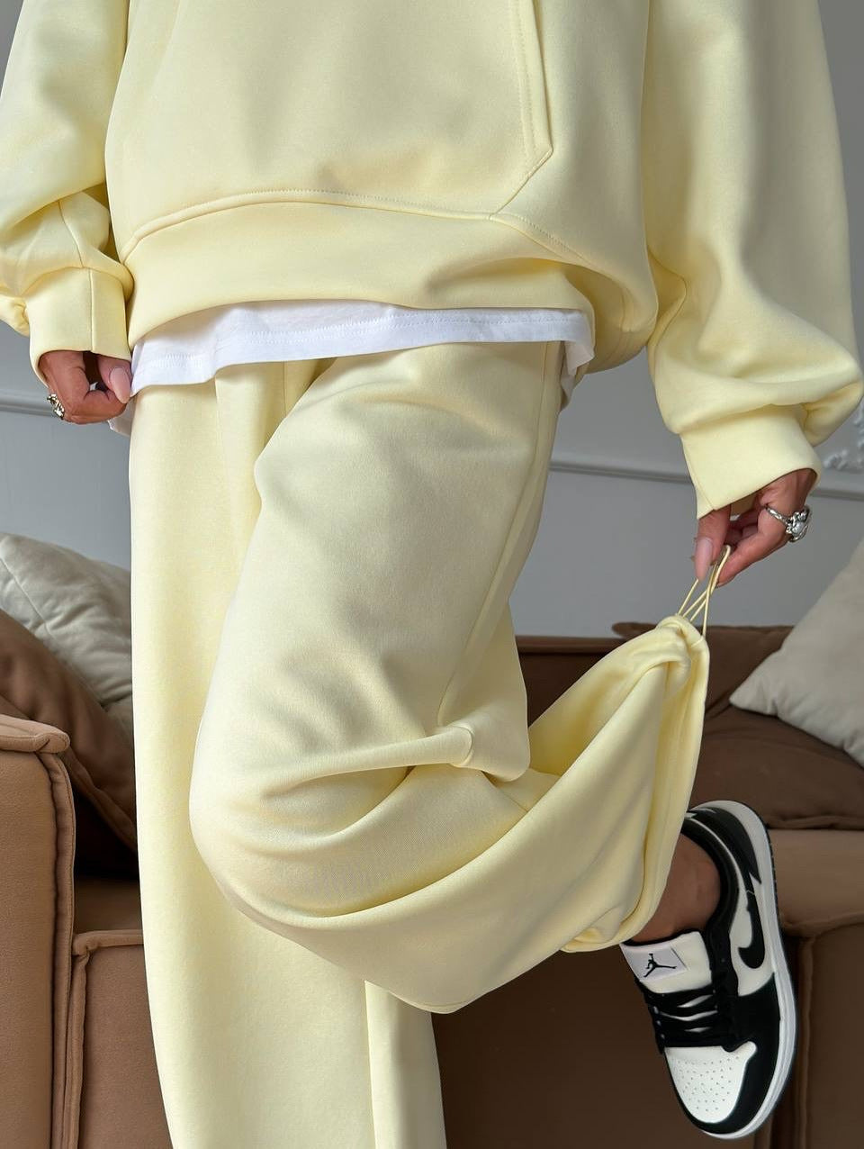 Completo Donna Felpa Mezza Zip e Pantaloni Ampi Coordinato Donna