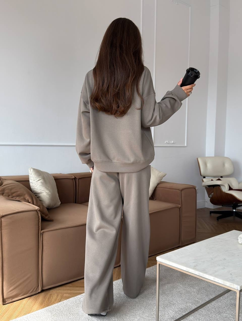 Completo Donna Felpa Mezza Zip e Pantaloni Ampi Coordinato Donna