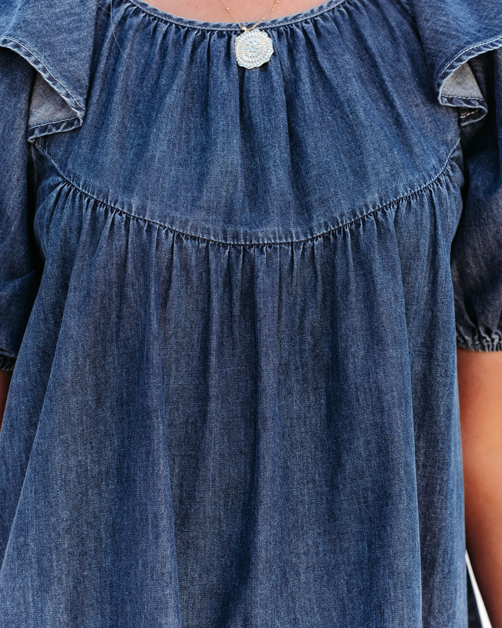 Aurazio Abito Corto In Jeans Da Donna Con Maniche A Sbuffo