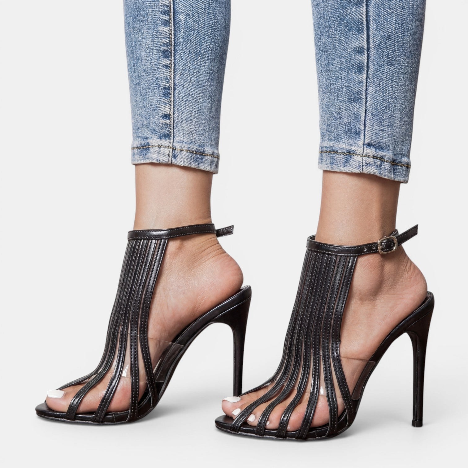 Sandali Donna Stiletto Neri Eleganti Tacco Alto