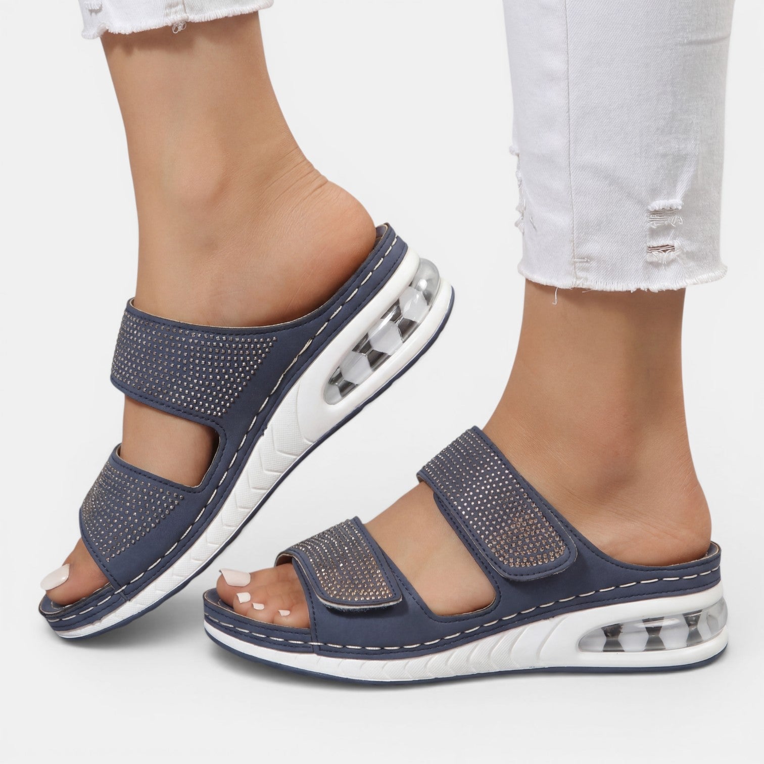 Aurazio Sandali Zeppa Ortopedici Strass Decorativi per Donna
