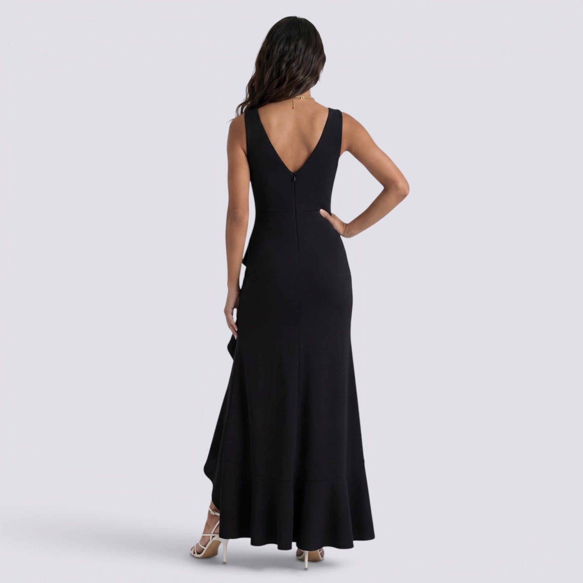 Abito Lungo Donna Scollo a V Smanicato Plissettato Cerimonia