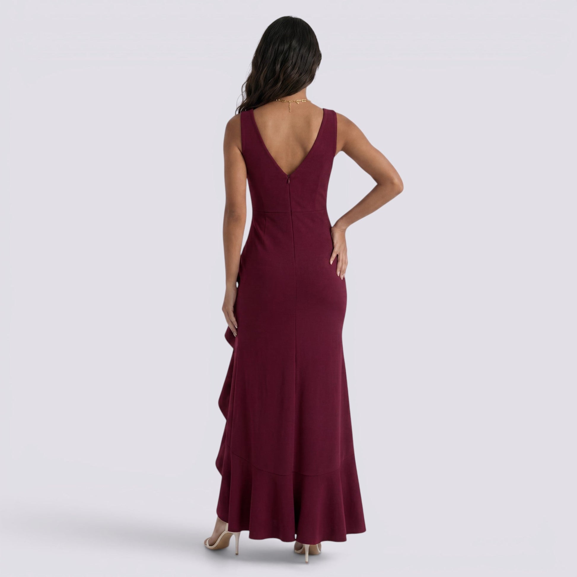 Abito Lungo Donna Scollo a V Smanicato Plissettato Cerimonia
