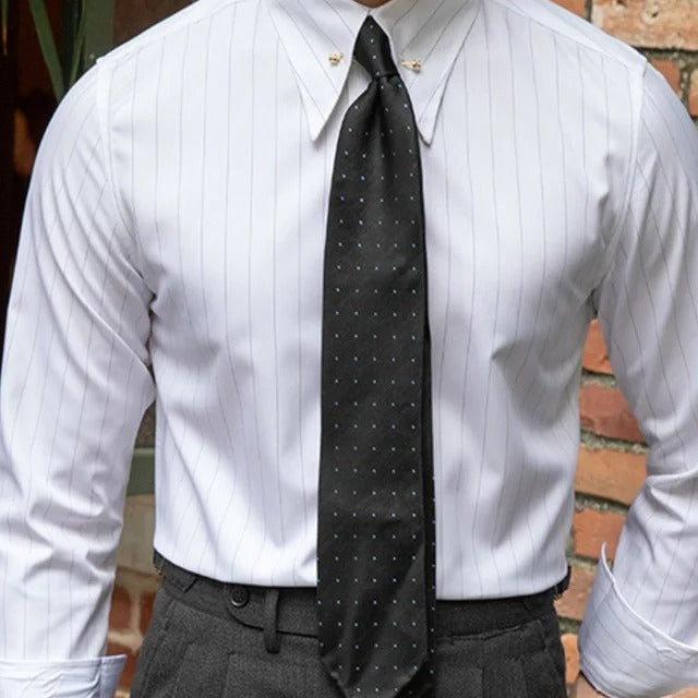 Camicia Uomo a Righe Sottili Setosa Silhouette Ordinata