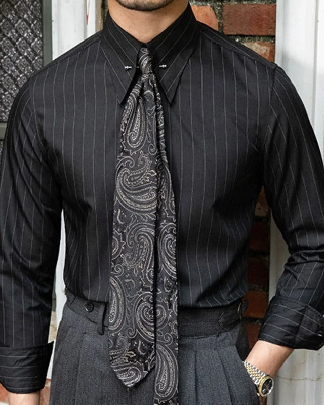 Aurazio Camicia a Righe Sottili da Uomo