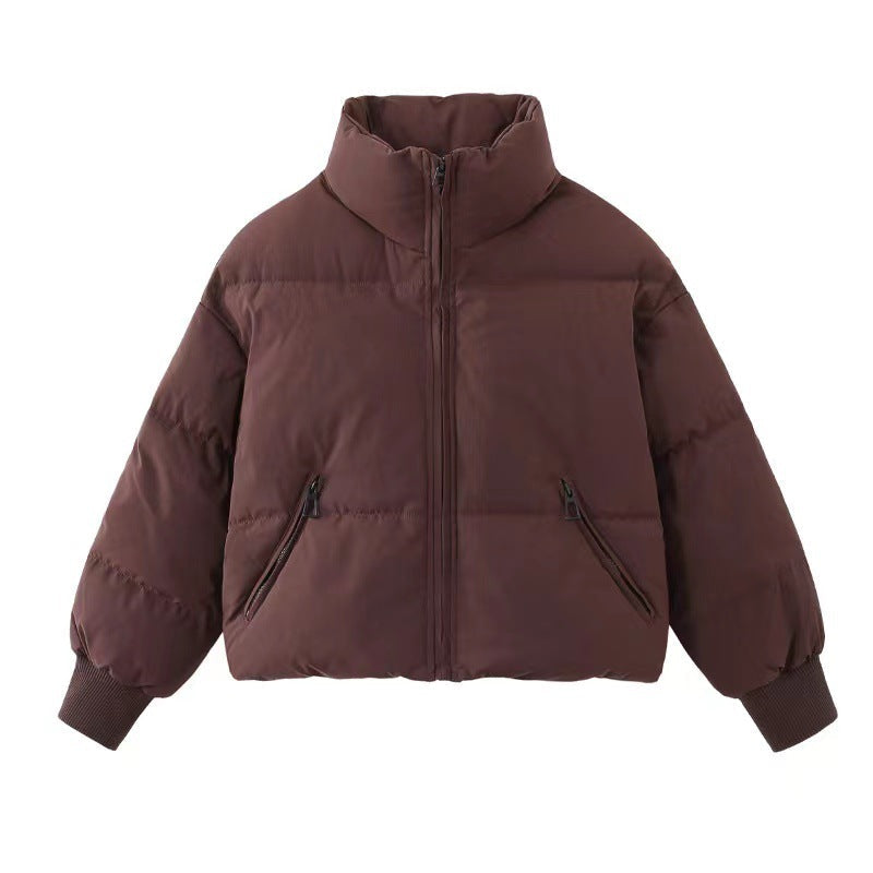 Giubbotto Donna Corto Imbottito Collo Alto Zip Polsini a Costine