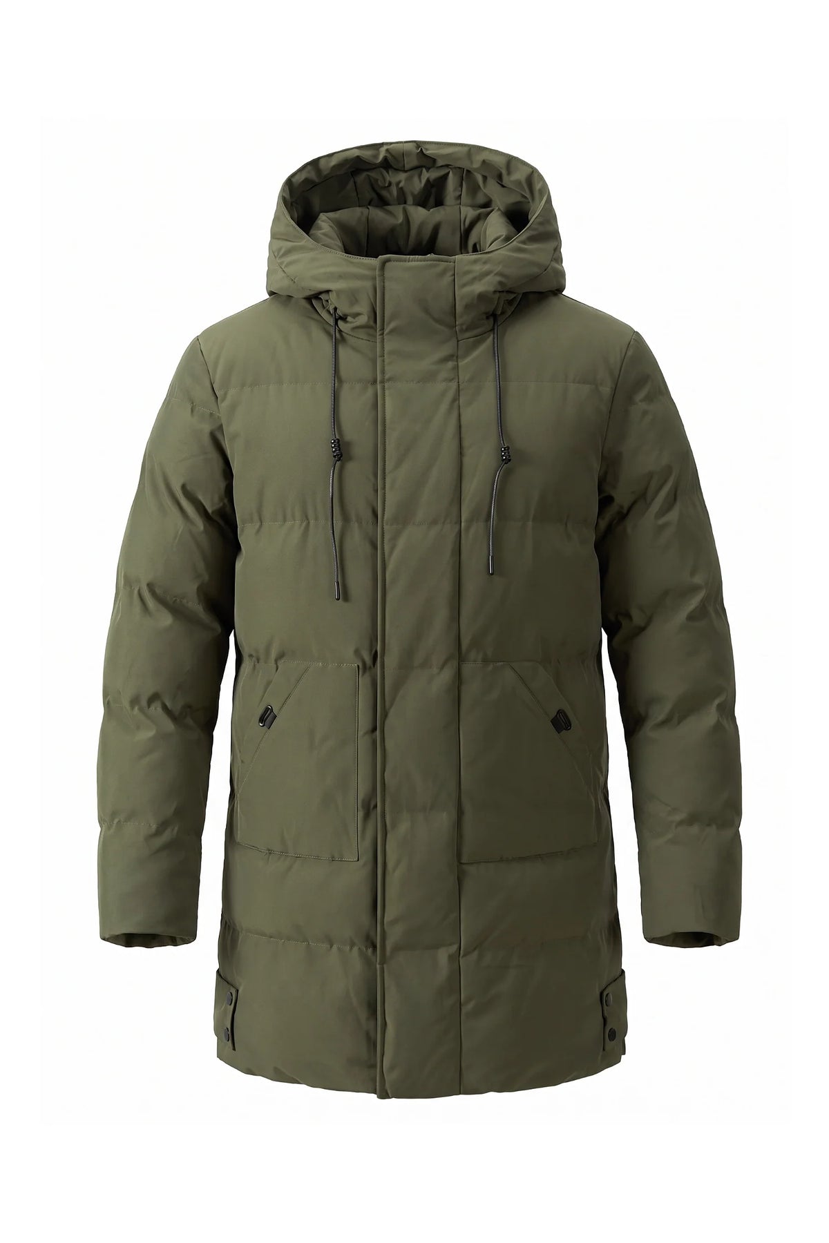 Giubbotto Uomo Lungo Imbottito con Cappuccio Collo Alto Zip