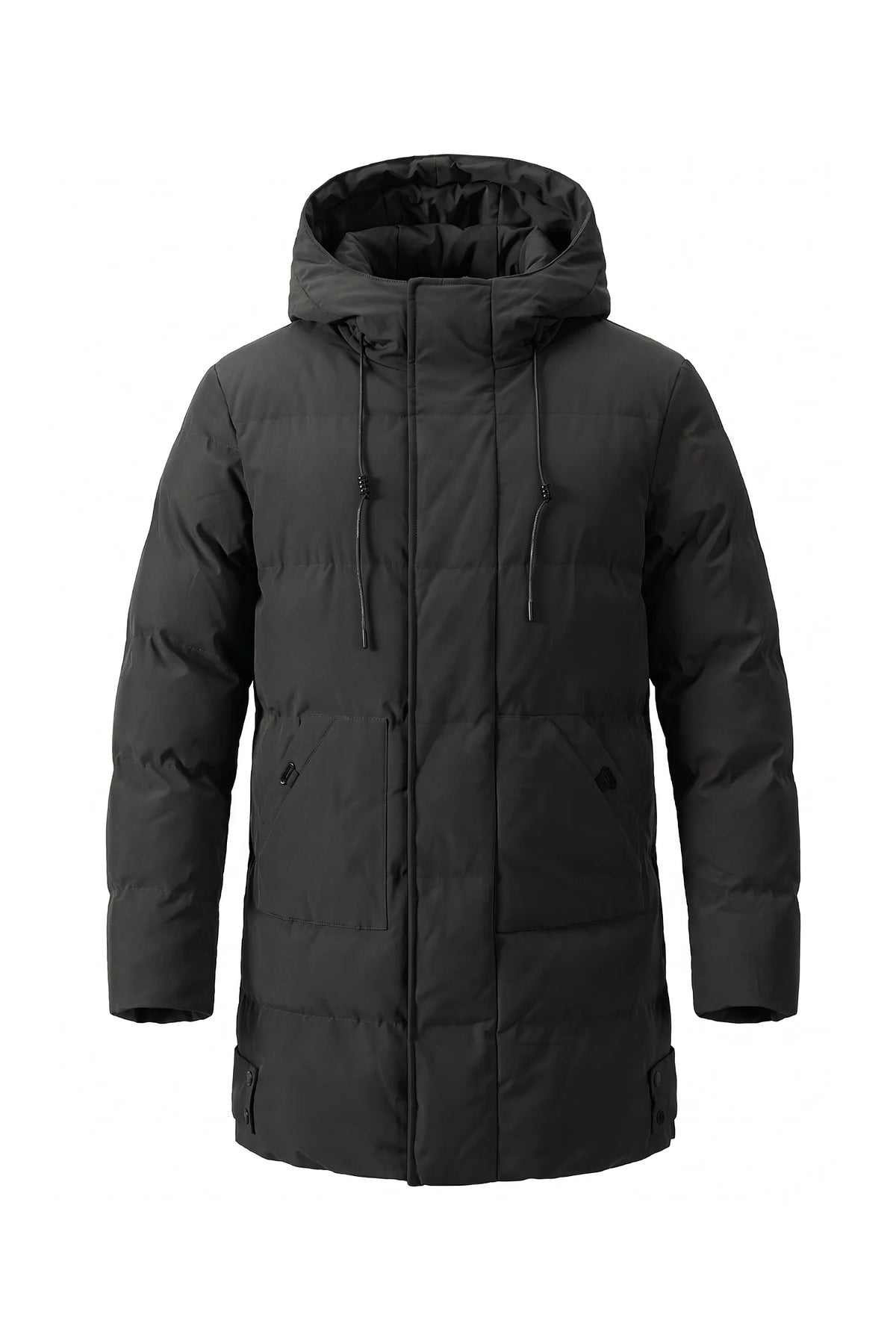 Giubbotto Uomo Lungo Imbottito con Cappuccio Collo Alto Zip