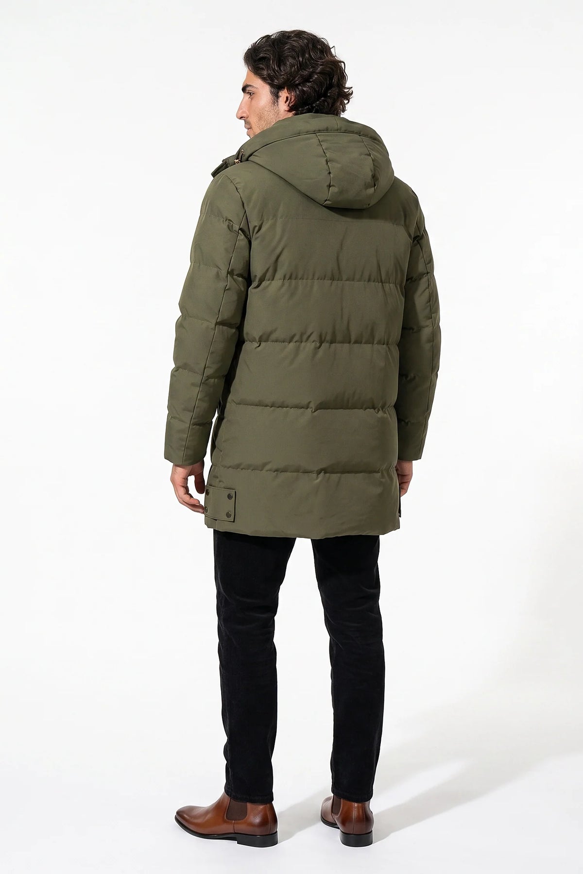 Giubbotto Uomo Lungo Imbottito con Cappuccio Collo Alto Zip