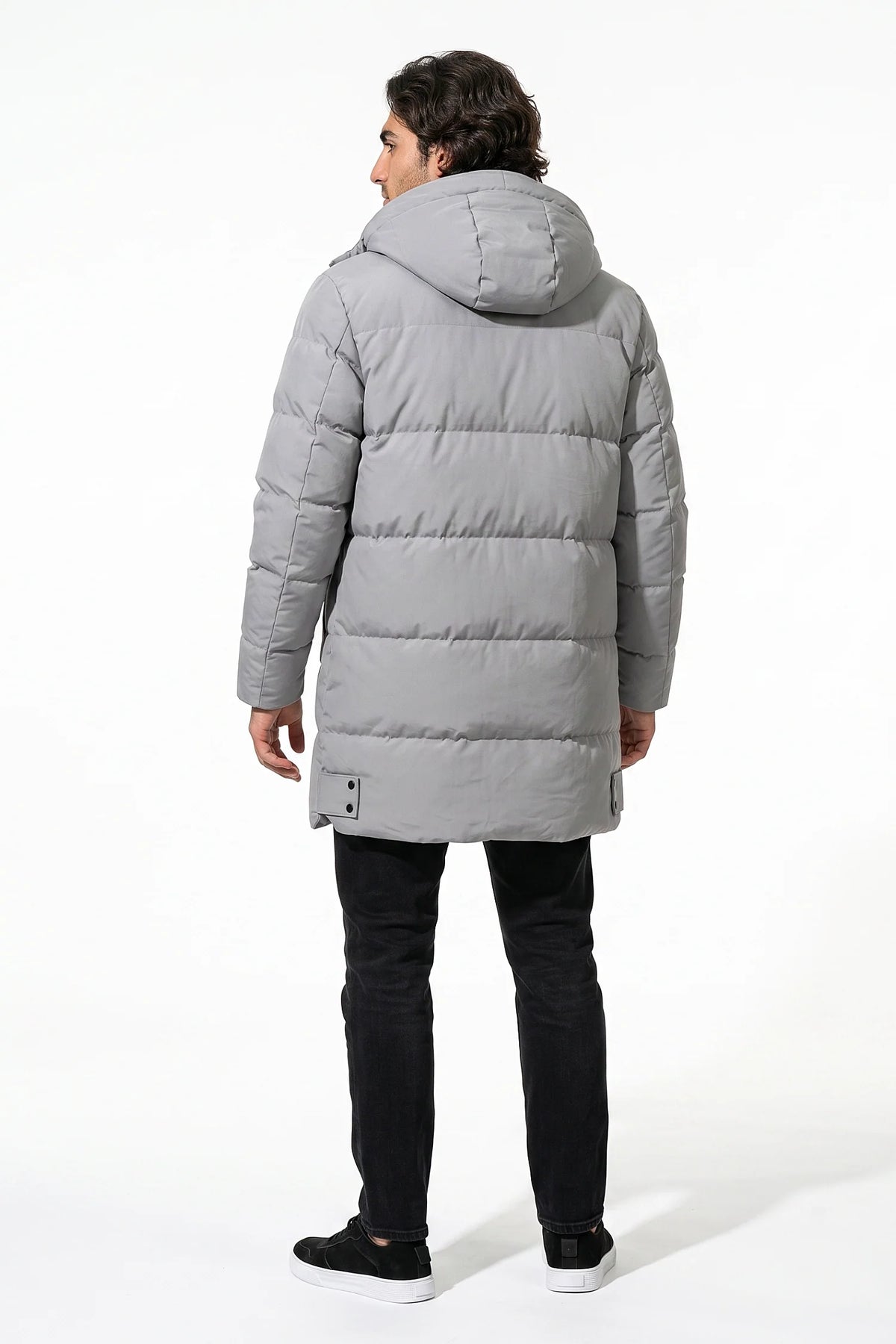 Giubbotto Uomo Lungo Imbottito con Cappuccio Collo Alto Zip