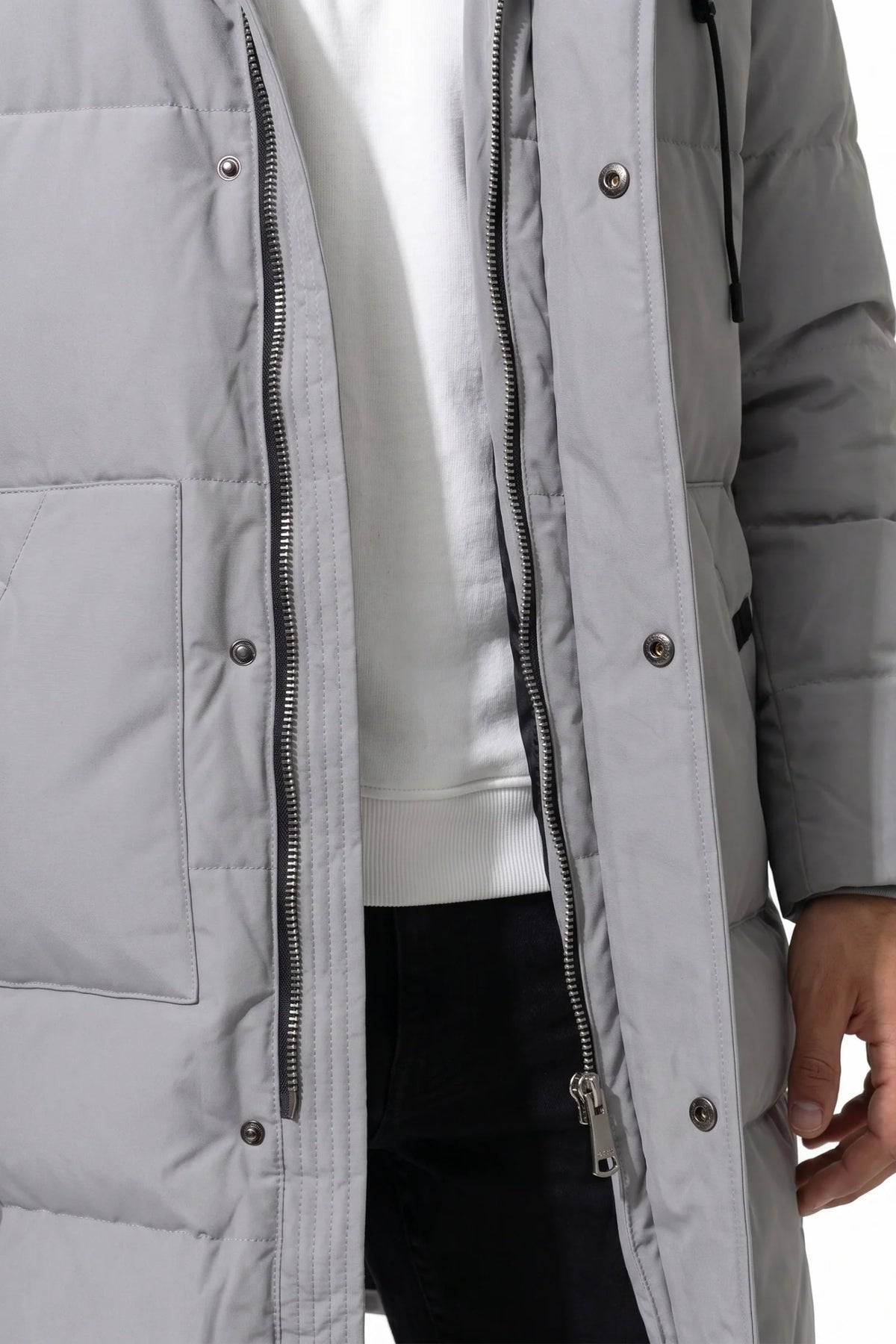 Giubbotto Uomo Lungo Imbottito con Cappuccio Collo Alto Zip