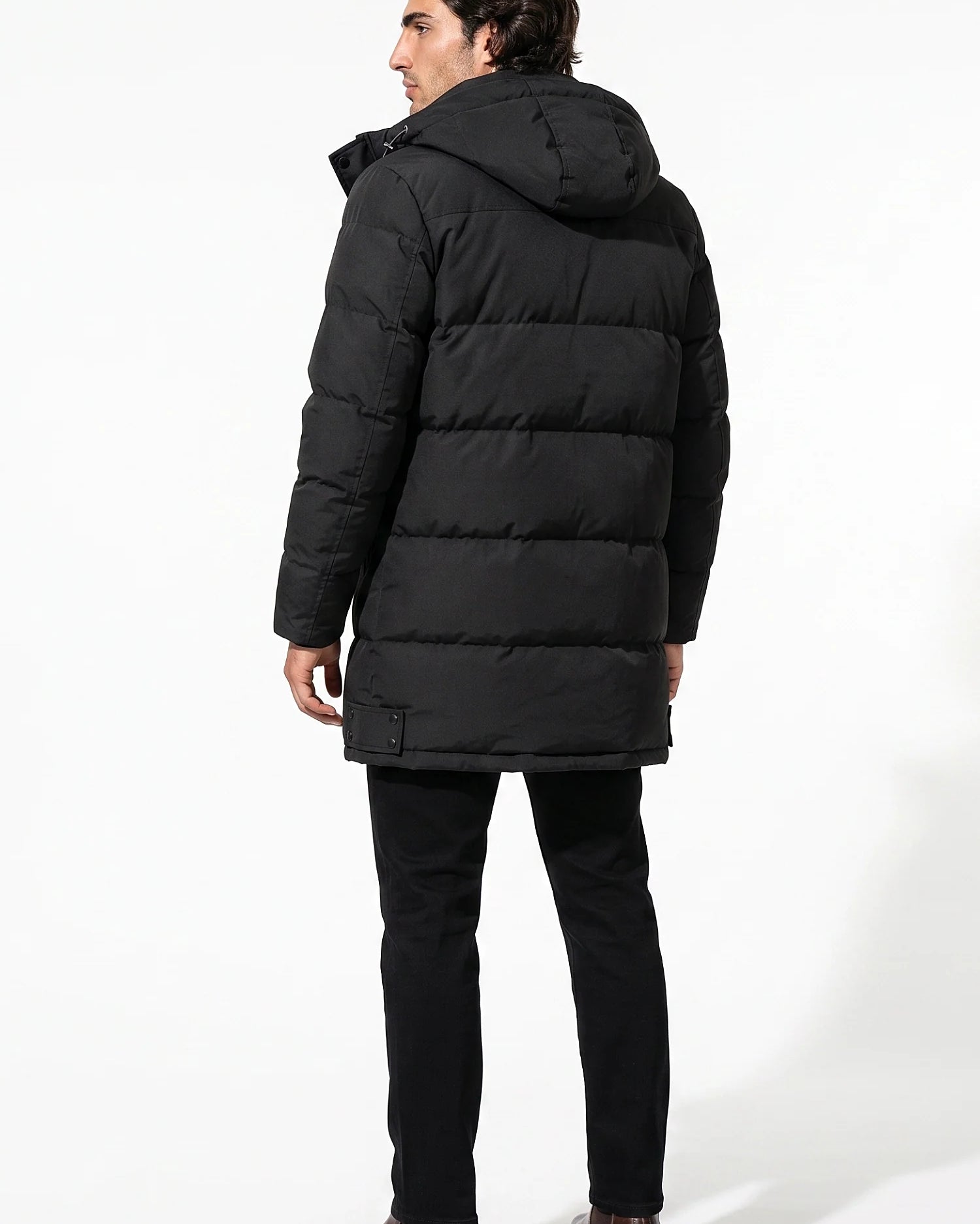 Giubbotto Uomo Lungo Imbottito con Cappuccio Collo Alto Zip