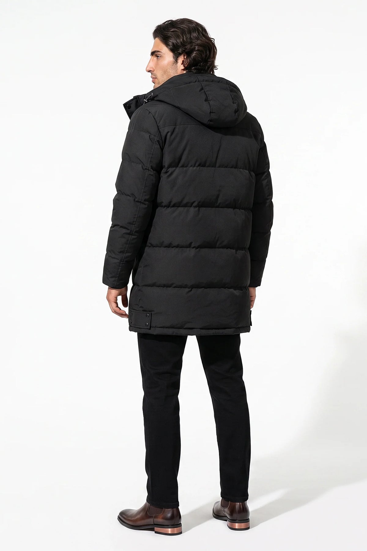 Giubbotto Uomo Lungo Imbottito con Cappuccio Collo Alto Zip