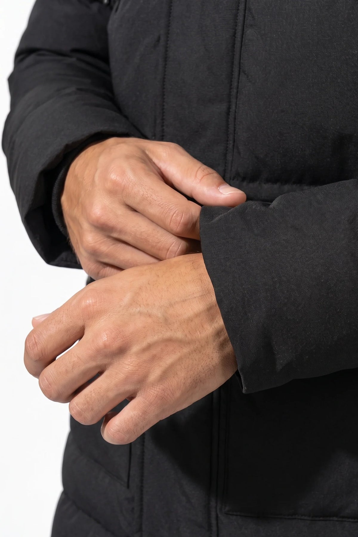 Giubbotto Uomo Lungo Imbottito con Cappuccio Collo Alto Zip