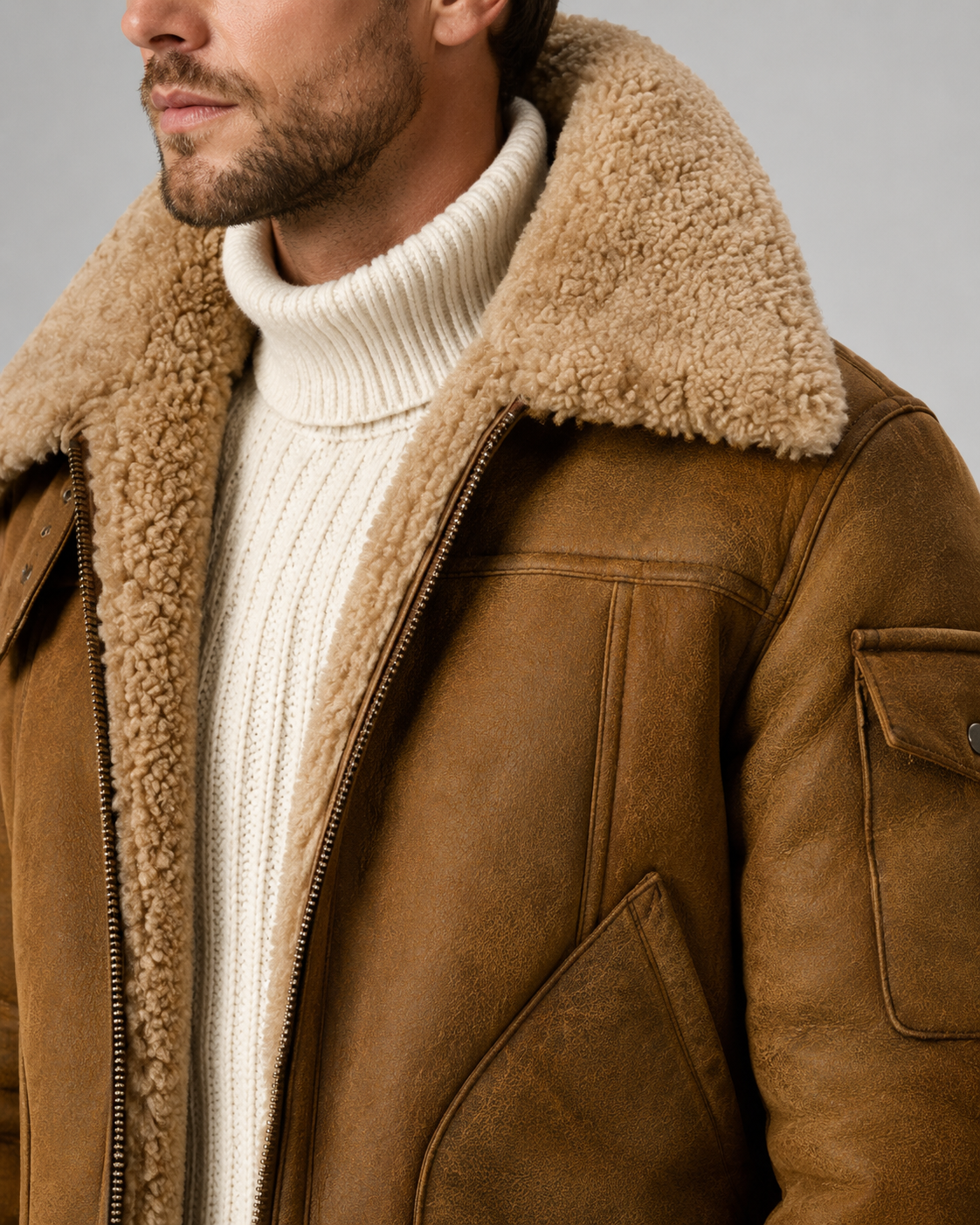 Giacca Aviator Uomo Effetto Pelle Collo Shearling Sintetico
