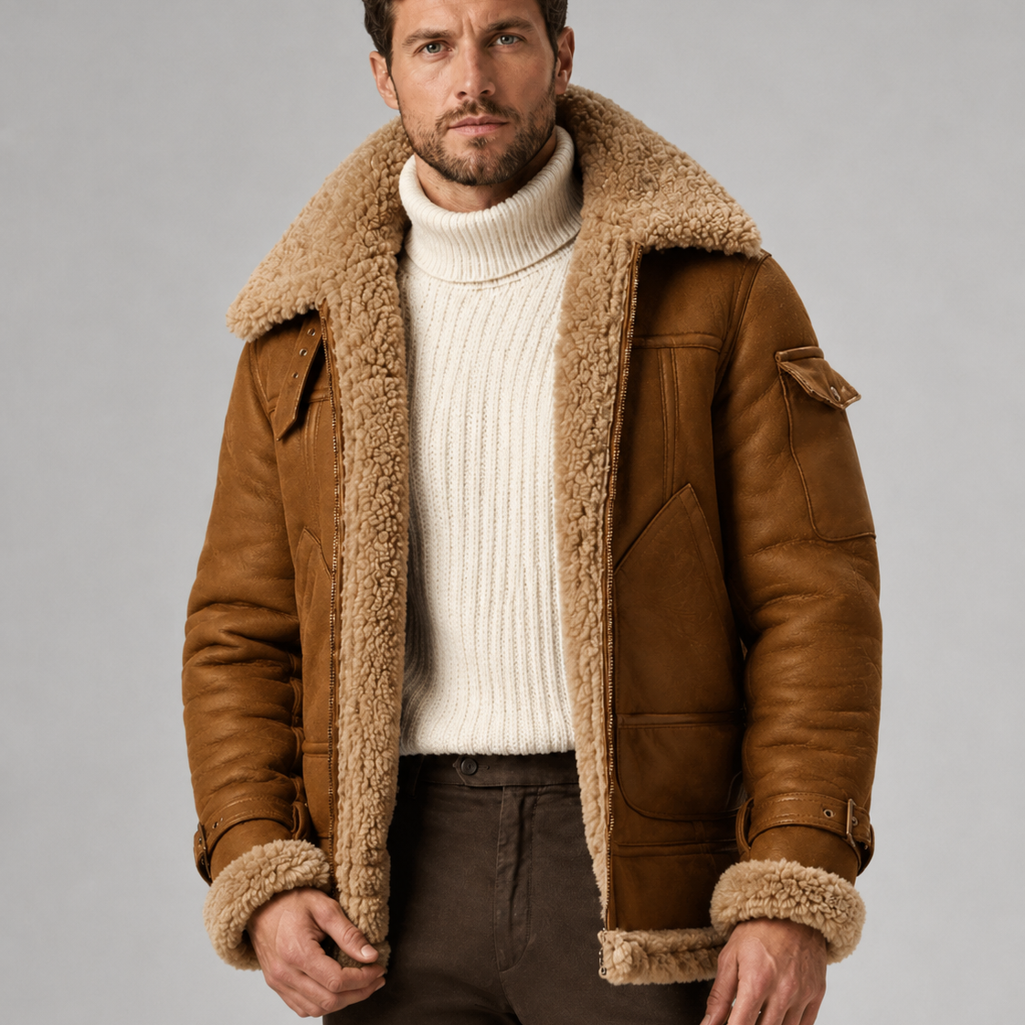 Giacca Aviator Uomo Effetto Pelle Collo Shearling Sintetico