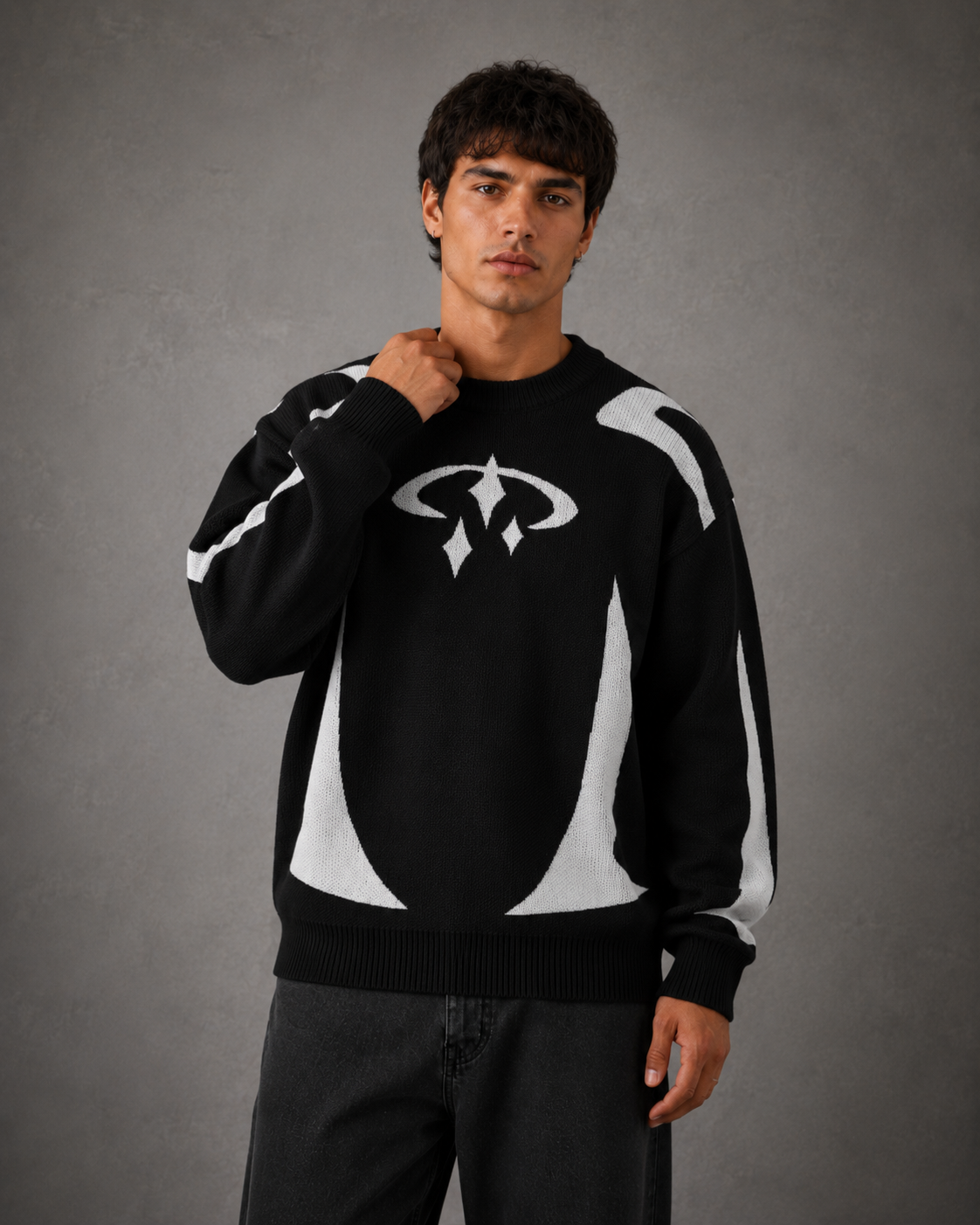 Maglione Uomo Girocollo Grafica in Maglia Streetwear