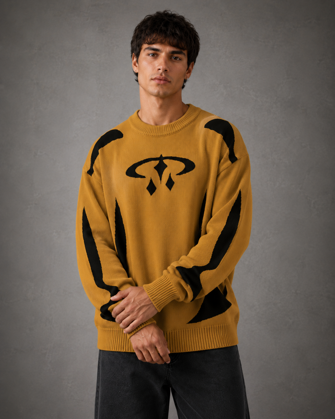 Maglione Uomo Girocollo Grafica in Maglia Streetwear