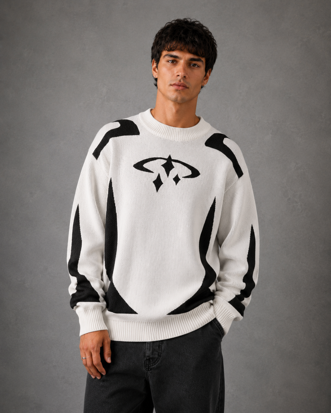 Maglione Uomo Girocollo Grafica in Maglia Streetwear