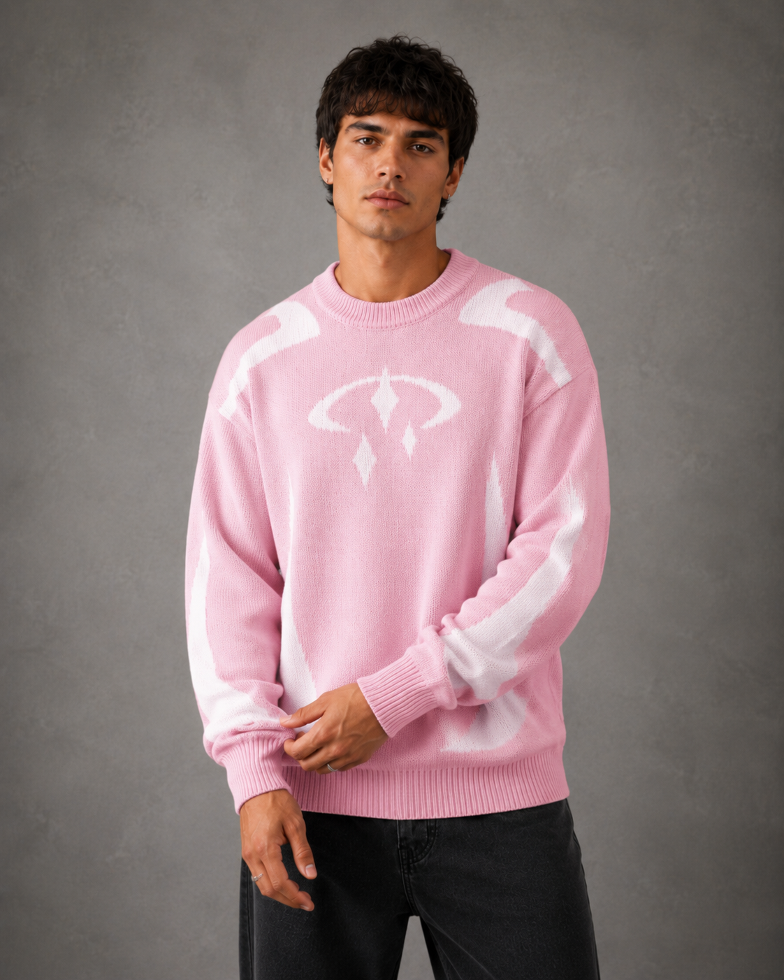 Maglione Uomo Girocollo Grafica in Maglia Streetwear