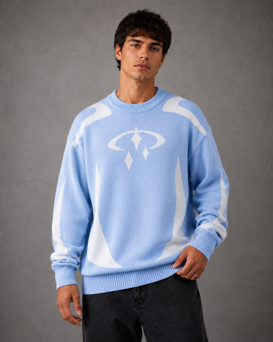 Maglione Uomo Girocollo Grafica in Maglia Streetwear