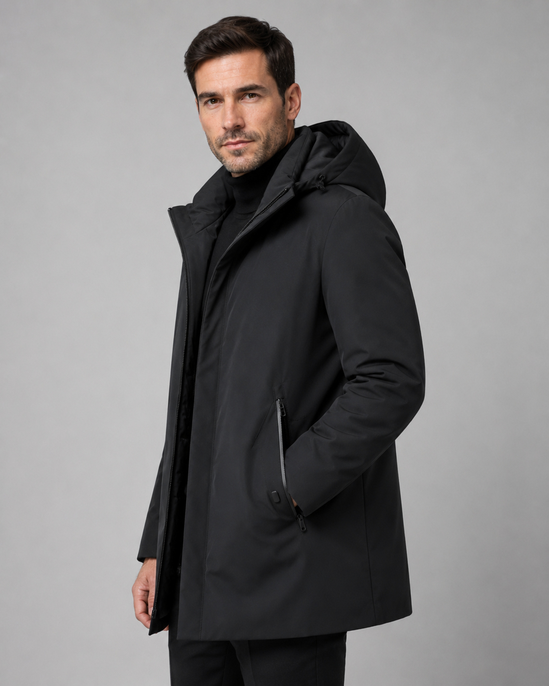 Parka Uomo con Cappuccio Fodera Trapuntata Media Lunghezza