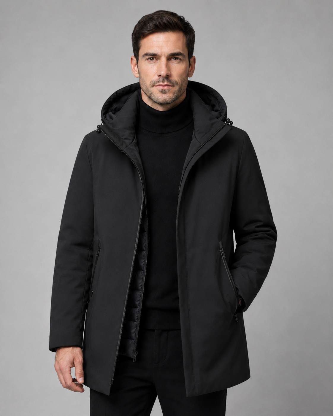 Parka Uomo con Cappuccio Fodera Trapuntata Media Lunghezza