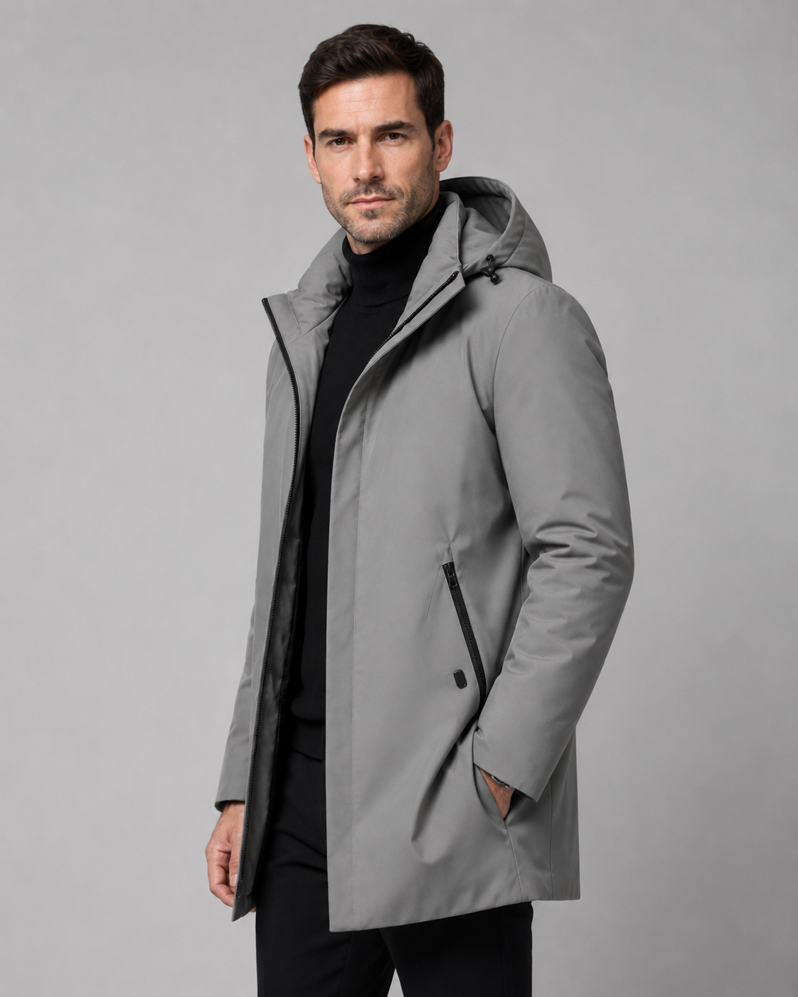 Parka Uomo con Cappuccio Fodera Trapuntata Media Lunghezza