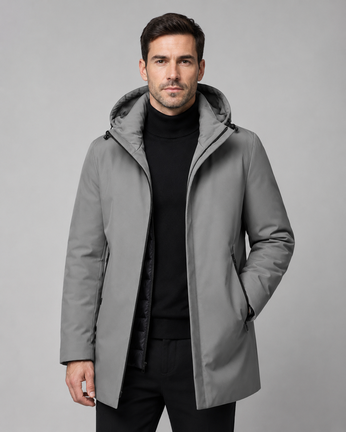 Parka Uomo con Cappuccio Fodera Trapuntata Media Lunghezza