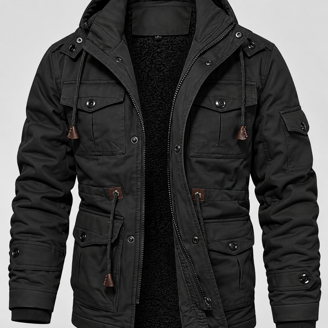 Parka Uomo con Cappuccio Foderato in Pile Multitasche