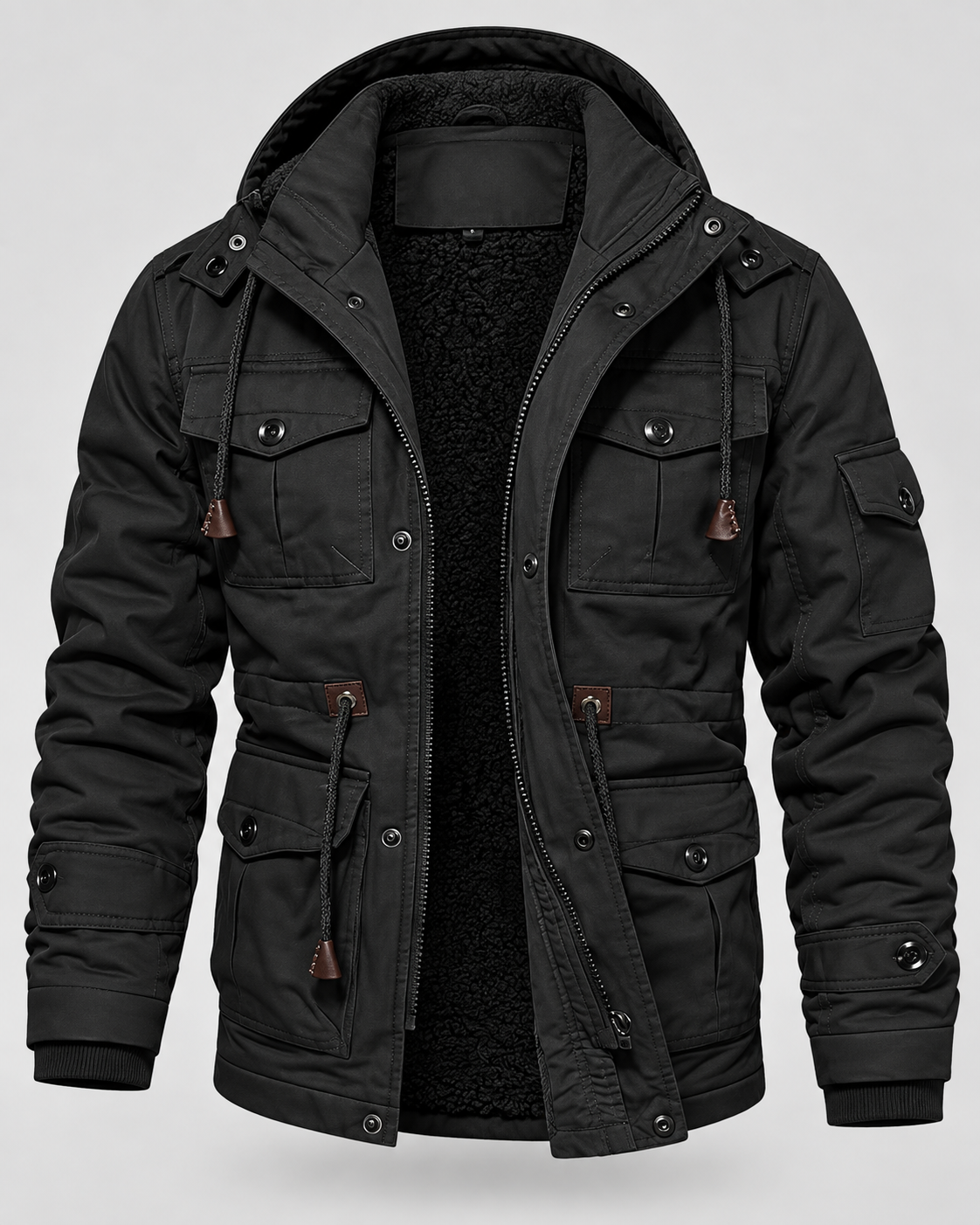 Parka Uomo con Cappuccio Foderato in Pile Multitasche